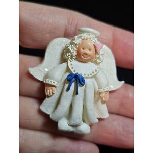 JS vintage polymer clay angel brooch